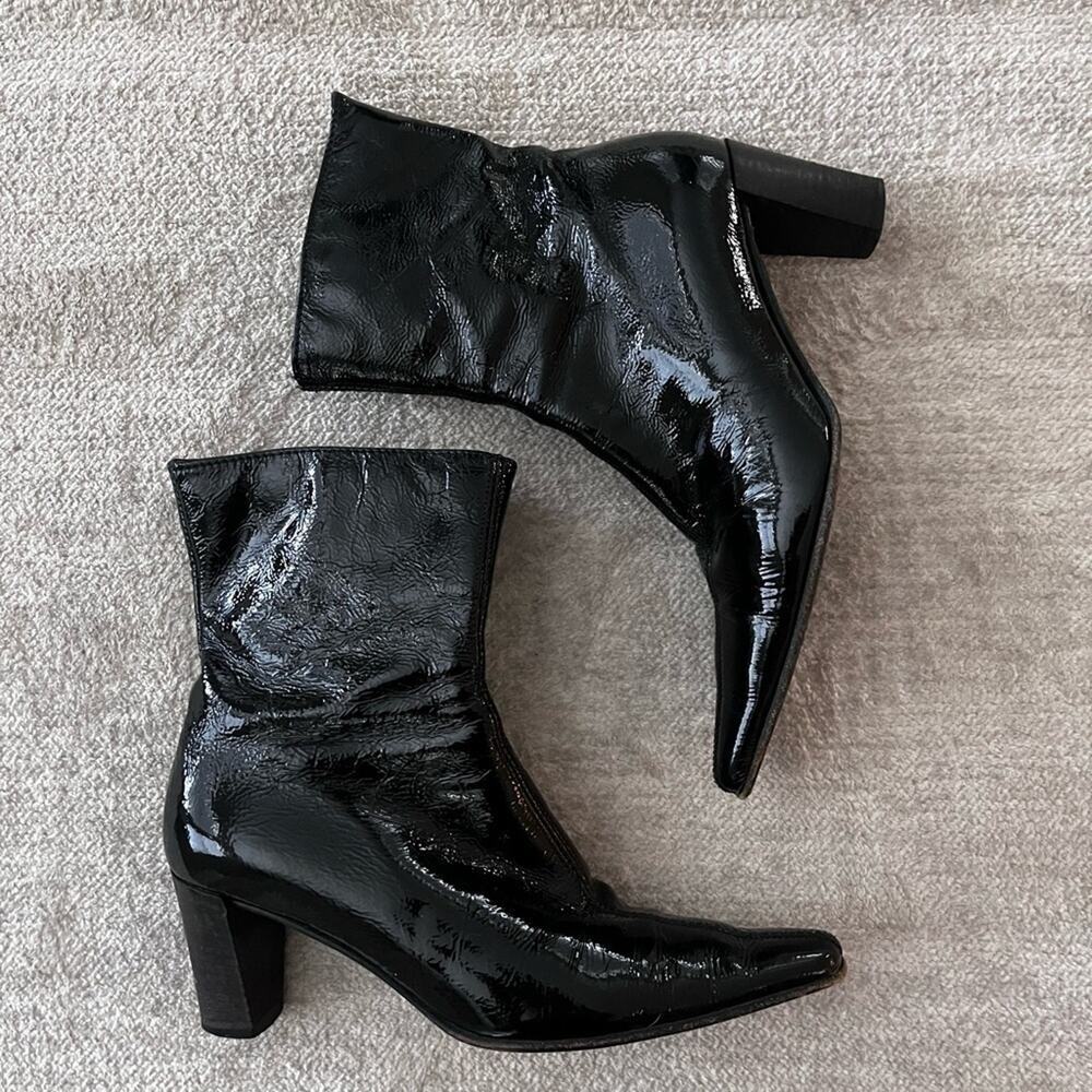 Aquatalia Black Patent Leather Boots size 5 Mob Wife - Picture 1 of 9